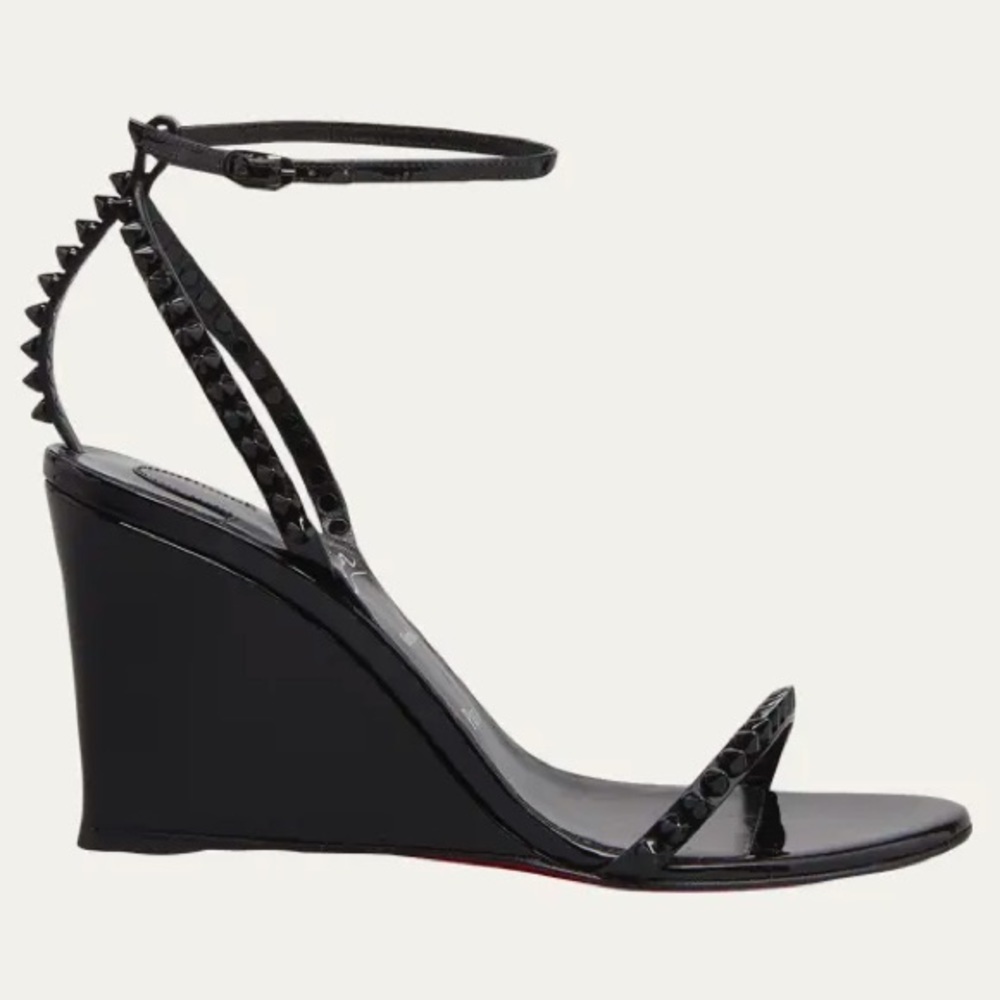 CHRISTIAN LOUBOUTIN So Me Red Sole Spike Wedge Sandals in Black - Picture 3 of 12